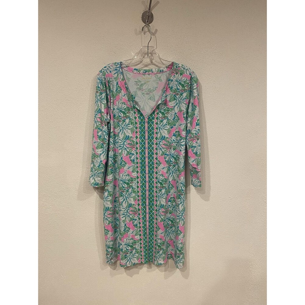 Lilly Pulitzer Nadine Dress Womens Large Multicolor Floral 3/4 Sleeve Tropical - Picture 2 of 4